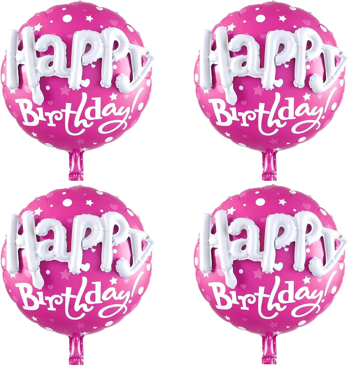 Large Pink Round Happy Birthday Balloons – 31” Mylar Balloons for Girls Party Decorations (4-Pack)